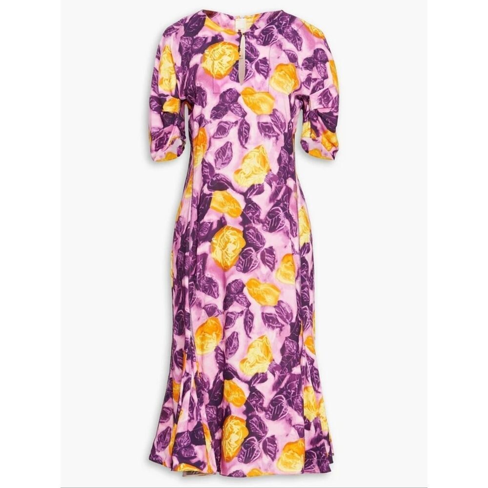 MARNI Pleated Floral-print Crepe Midi Dress